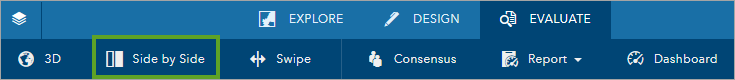 Green rectangle around the Side by Side tool on the Evaluate tab. Green rectangle around the Side by Side tool on the Evaluate tab.